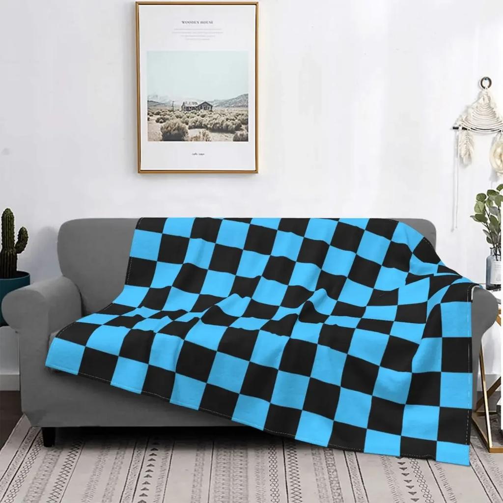 Black And White Checkerboard Pattern Blanket Comfortable Soft Flannel Autumn Geometric Tartan Throw Blanket for Sofa Car Bedroom