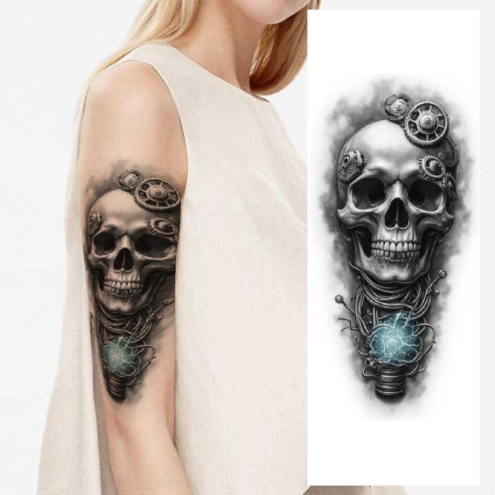 3pcs Temporary Tattoo Black And Grey Realism Scorpion With Skull Horned Skull Skull With Bird For Women Adults Men