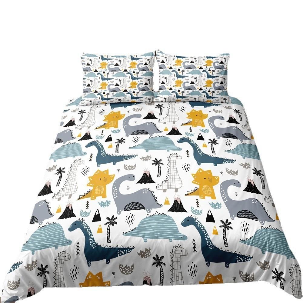 Dinosaur Bedding Set - 3 Piece Kids' Dinosaur Cartoon Bed Sheet and Pillowcase Set