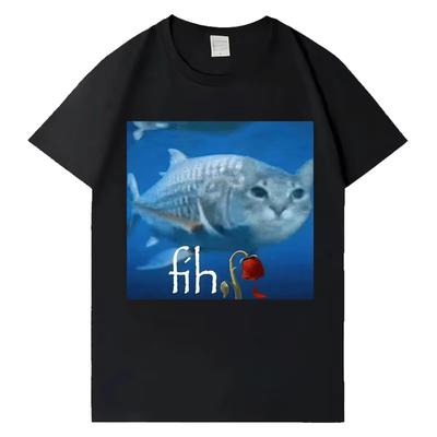 Funny Fish Cat Graphic T Shirts Women Oneck Pop High Quality Teenagers Tshirt Unisex Casual Aesthetic Crewneck Tees Streetwear