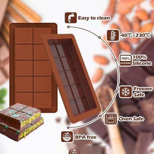 Silikonchokladform för chokladkakor, bakverk, 10-cells godisform, rektangulär silikonkakaform, chokladkaksform, stor livsmedelsgodkänd form