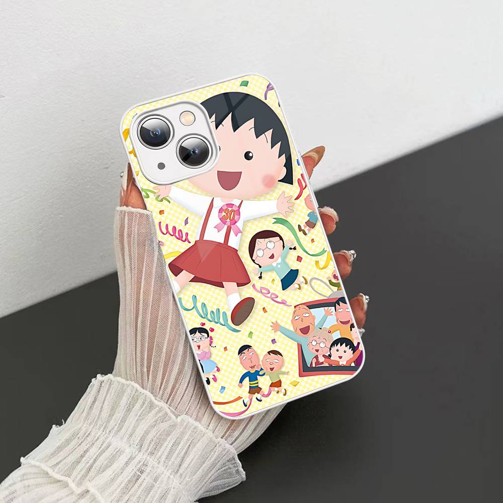 Catoon Chibi M-Maruko ChanS Tempered Glass For Iphone 14 13 12 11 Pro Mini XS MAX 14Plus X XS XR Fundas