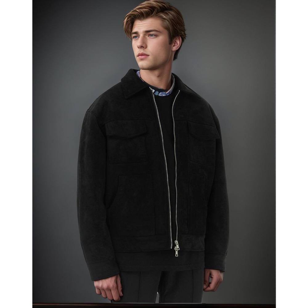 ZYLLO Autumn Jackets Oversize Casual Clothes High Street Pockets Laper Zipper Suede Thick Coat Mens Windbreaker Loose