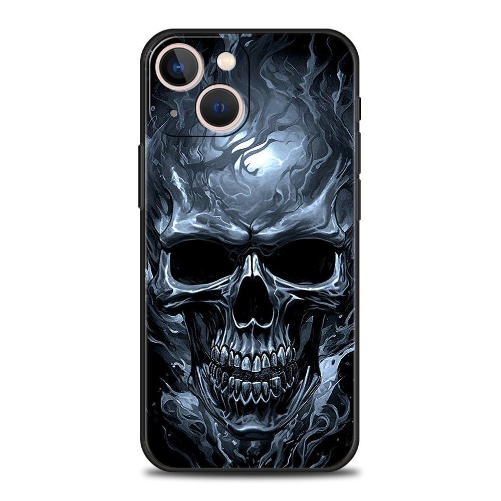

Phone Case Cover for iPhone 17 Pro Max 16 15 14 13 12 11 Pro Max Plus 17AIR Shockproof Soft TPU Shell Terror Black Skull Fundas iPhone 17