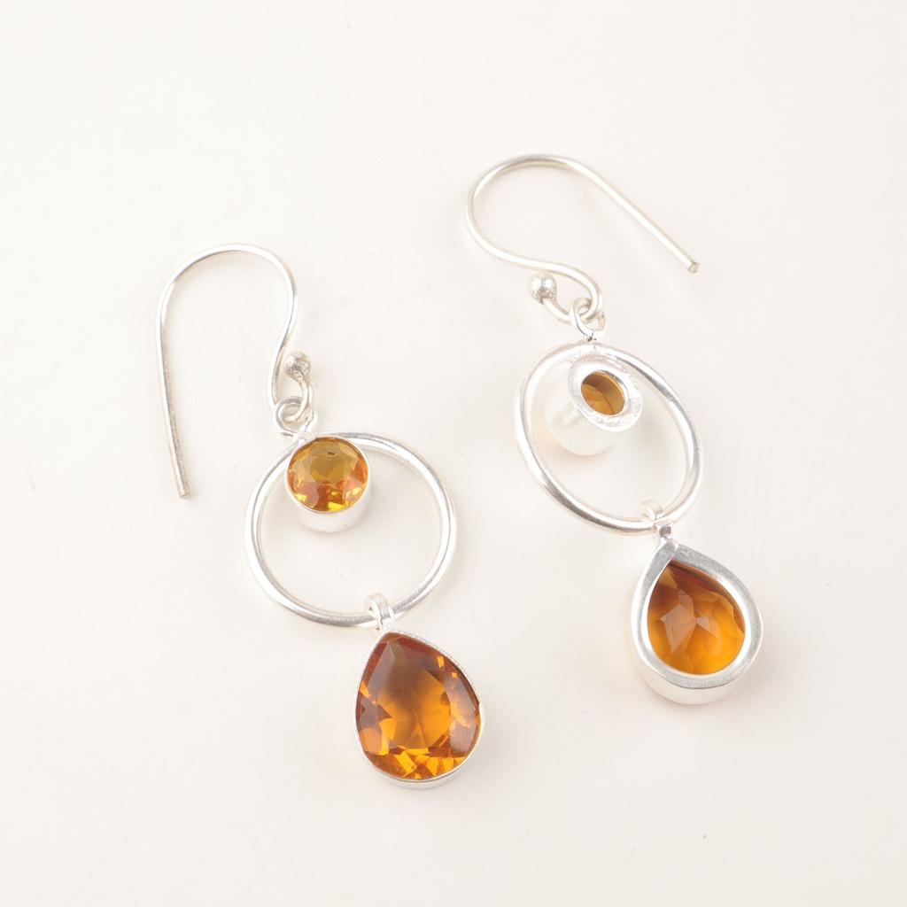 Natural Citrine Gemstone 925 Sterling Silver Jewelry Handmade Hook Earrings 2.0" EE-140-16