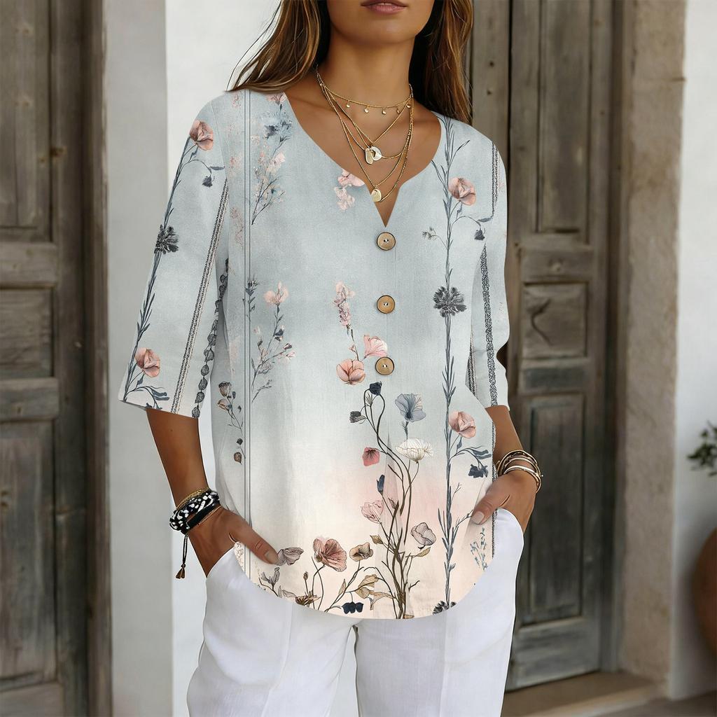 Damenhemden Elegante Freizeit-T-Shirts 3/4-Ärmel Tunika-Oberteile Basic-T-Shirts Pullover Arbeitsblusen