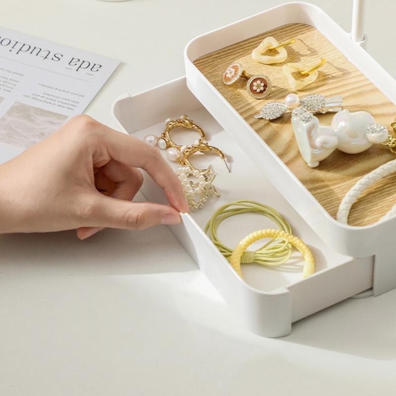 Portable Jewelry Stand With Tray and Hook Stylish Necklace Storage Shelves Jewelry Holder with Drawer for Accessories