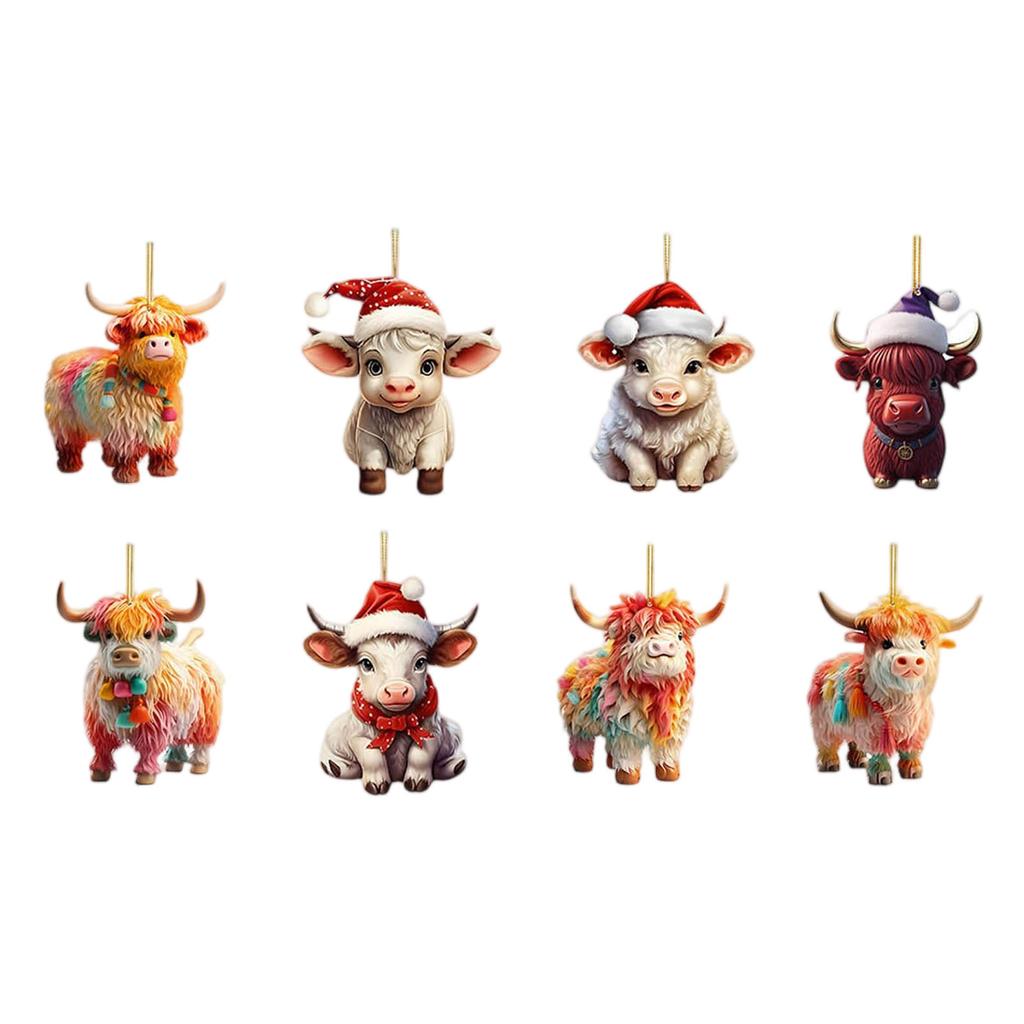 Cartoon Highland Cattle Christmas Tree Decorations Multi-Purpose Cute Hanging Cow Ornaments Acrylic for Kids Toddlers Xmas Gifts