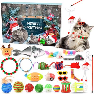 Christmas Advent Calendar , Christmas Countdown Toy 24pc Channel Teasing Stick Pet Toy Set Tunnel Toy