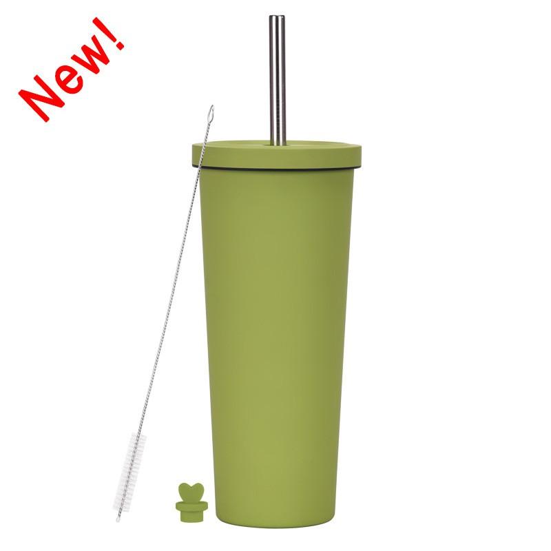 830ml Stainless Steel Insulated Tumbler With Wide Opening Straw Lid Bubble Tea Coffee Water Vacuum Thermos Cup Office