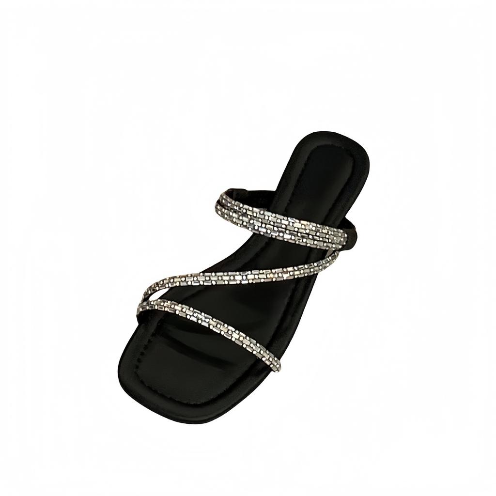 Temperament Slope Heel French Small Cool Slippers Fairy Shoes 2025 New Summer Fashion Outer Wear Rhinestone Strap Sandals