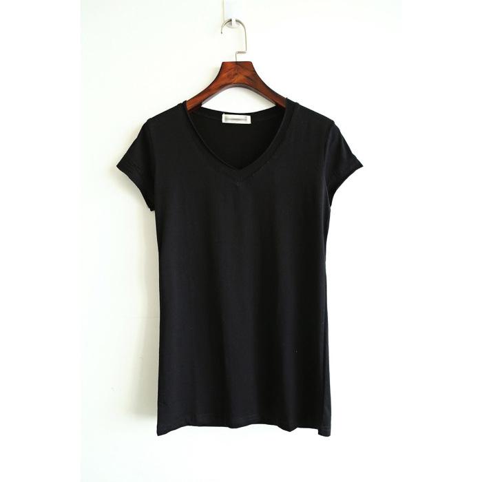 

White inner short-sleeved t-shirt women s summer 2025 new simple front shoulder v-neck bottoming shirt slim and thin 2XL чорний