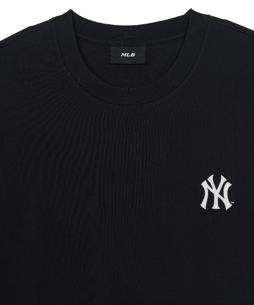 Emelbi Sportive Cursive Back Letter Short Sleeve T-Shirt Ny (Black)