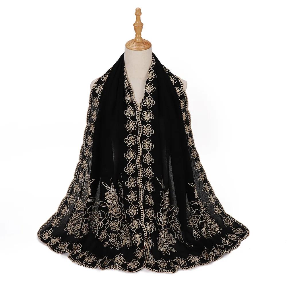 

Black Embroidery Hijab Scarves Muslim Women Shawls Wrap Turban Stoles Bandanas Headband Bufanda Foulard Turbante Mujer 70*190cm