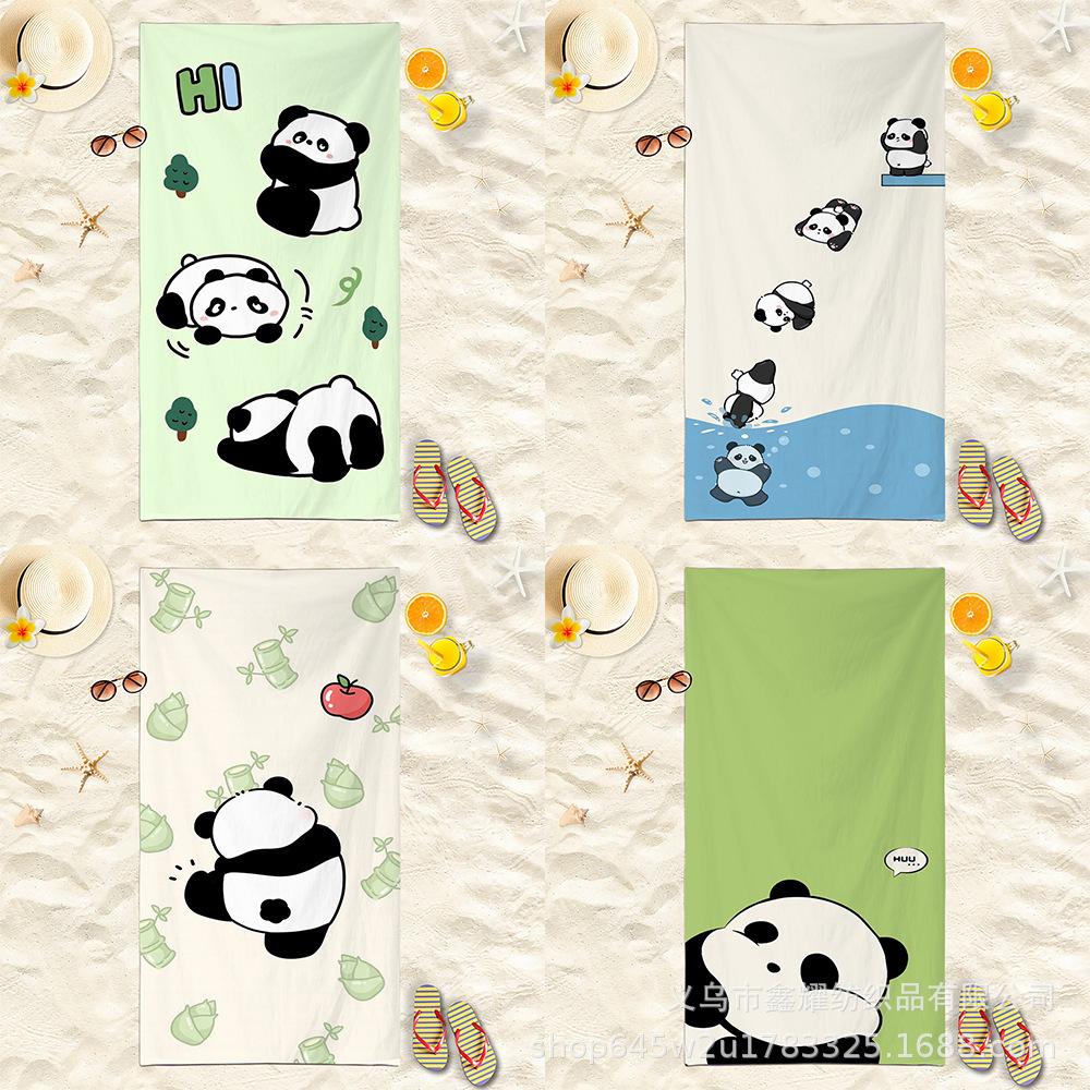 Giant Kawaii Panda Face Beach Towel, Light Blue Background Quick-Dry Towel 50x100cm