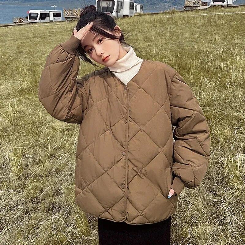 2023 Long Sleeve Casual Loose Coat Fashion Women Office-lady Cotton Jacket Warm O-neck Korean Thickened Tops  30005