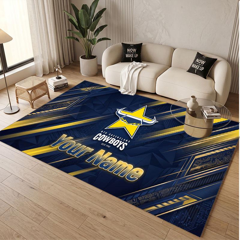 Custom Rug North Queensland Cowboys Pattern Print Name Text Soft Non‑Slip Floor Carpet for Home Indoor Decoration