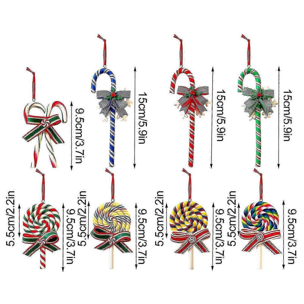 Christmas candy cane ornaments, Christmas tree decorations, simulated candy cane crafts, party supplies 8-piece set