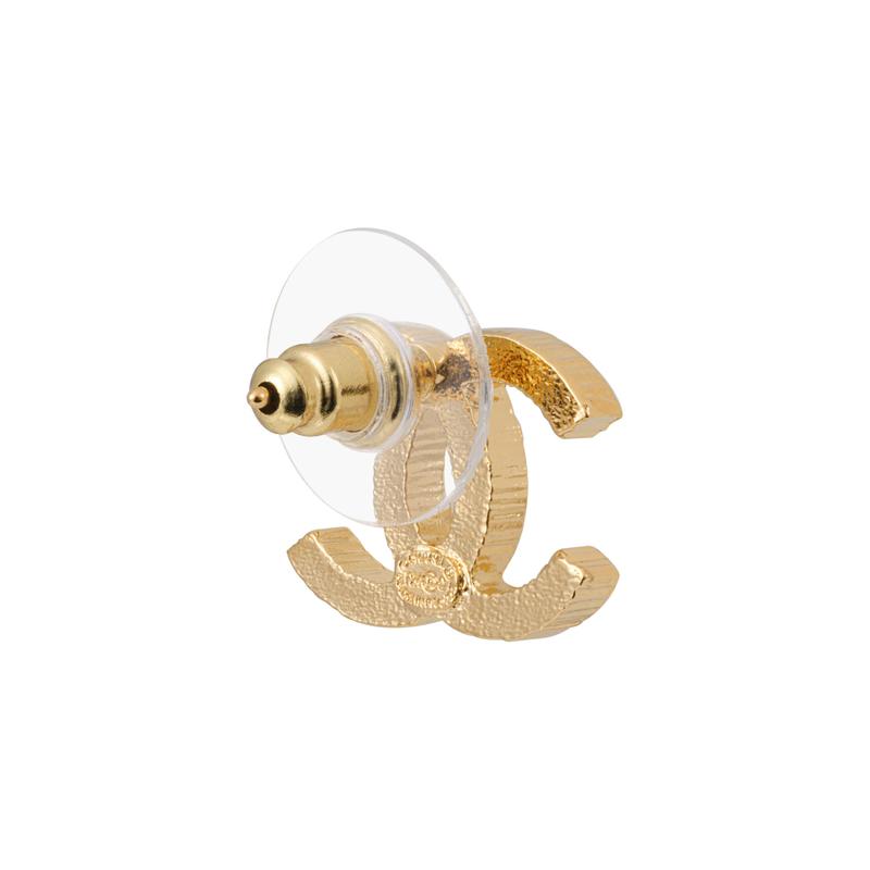 CHANEL [24C New Product] Double C Metal Logo Decoration Metal Stud Earrings Women's Gold