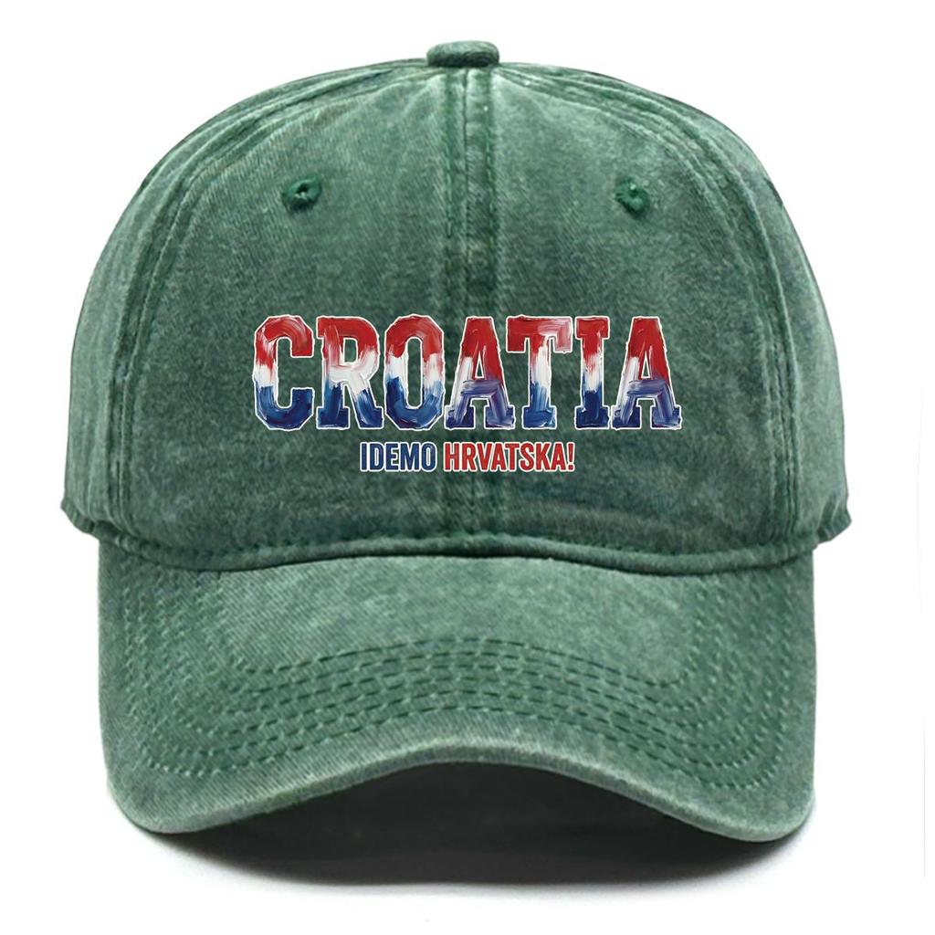 Snapback Baseball Cap With "CROATIA" "IDEMO HRVATSKA" Flag Printed , Adjustable Snapback Baseball Cap Retro All-season Hip Hop Leisure Dad Hat