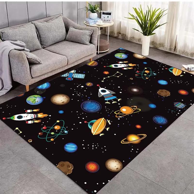 Cartoon Cute Space Pattern Carpet Universe Planet Print Floor Mat For Living Room Non-slip Washable Bedroom Area Rug Home Decor