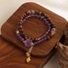 Natural Amethyst Sandalwood Double Circle Bracelet, Simple Amethyst Sugar Cube with Lotus Pod Lucky Bag Fringed Bracelet.