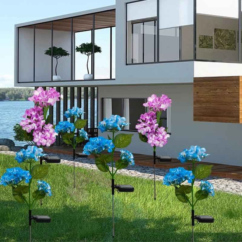 Solar Hydrangea Lights, LED Solar Garden Lights Outdoor, 3 Heads Solar Flowers Pathway Lights for Garden, Lawn, Patio Landscape Decorations