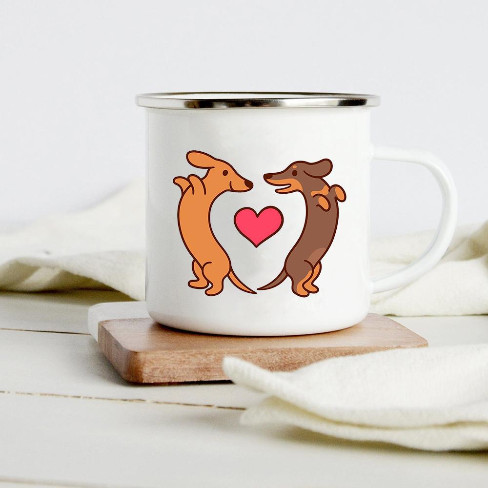 Funny Dachshund Print Creative Enamel Mug Coffee Wine Mugs Cartoon Dogs Paw Party Drink Beer Juice Milk Cups Gifts for Lover Dog
