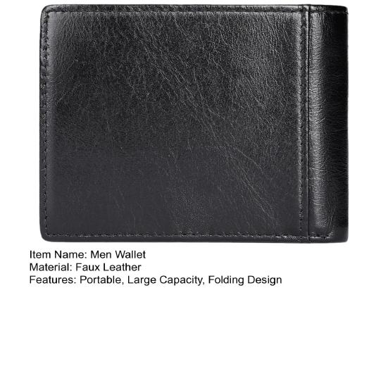 Men Faux Leather Wallet Large Capacity Bi-fold Short Wallet Vintage Minimalist Business Casual Credit Card Holder Front Pocket Wallet