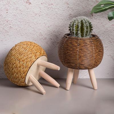 Tischpflanzenaufbewahrung Indoor Rattan Blumenständer Dreieckige Halterung