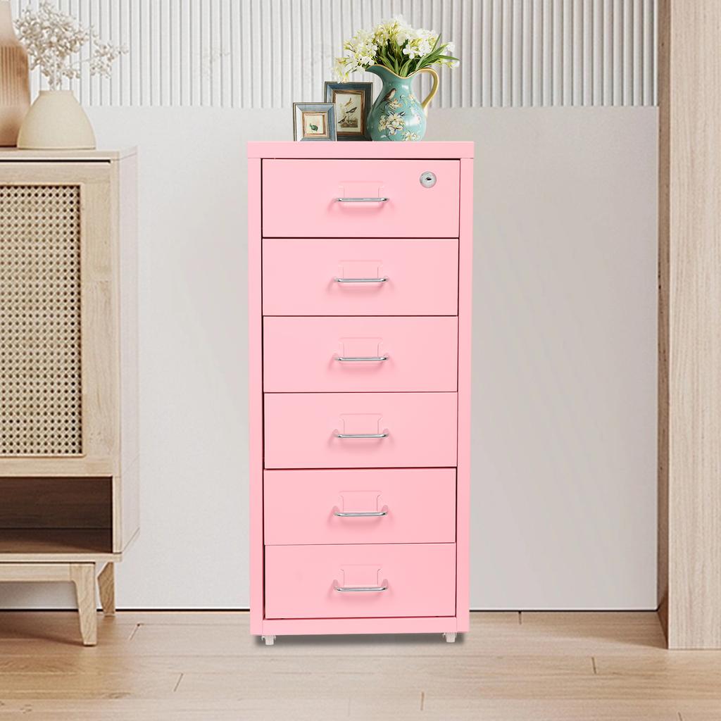 6 Drawer Vertical File Cabinet with Lock, Filing Cabinet Under Desk Office Storage with Wheels, Desk Drawers for Home Office