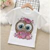 Summer Clothes for Children Owl Cartoon Print T-Shirt Baby Short Sleeve Top Kids Thin Section Wear