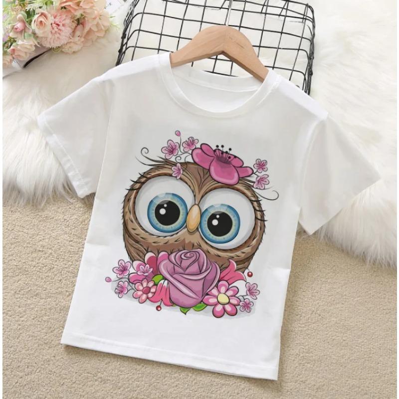 Summer Clothes for Children Owl Cartoon Print T-Shirt Baby Short Sleeve Top Kids Thin Section Wear
