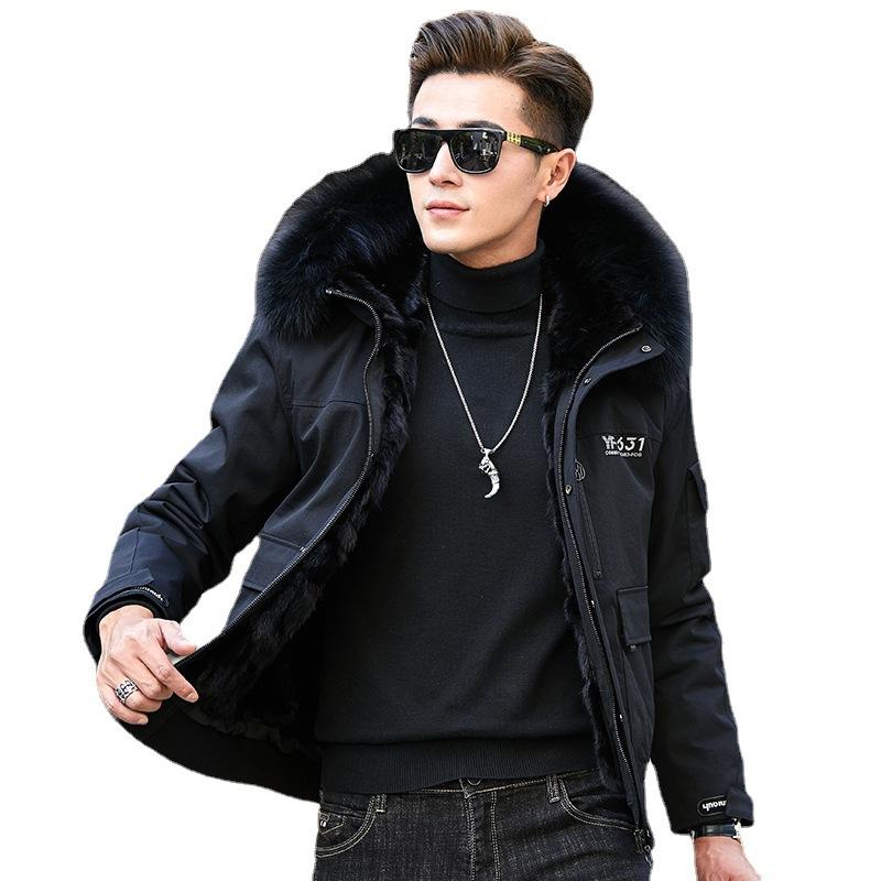 

Новая мужская парка короткая с воротником из лисьего меха, с интегрированным мехом кролика, рукавами, утолщенная теплая молодежная куртка 4XL