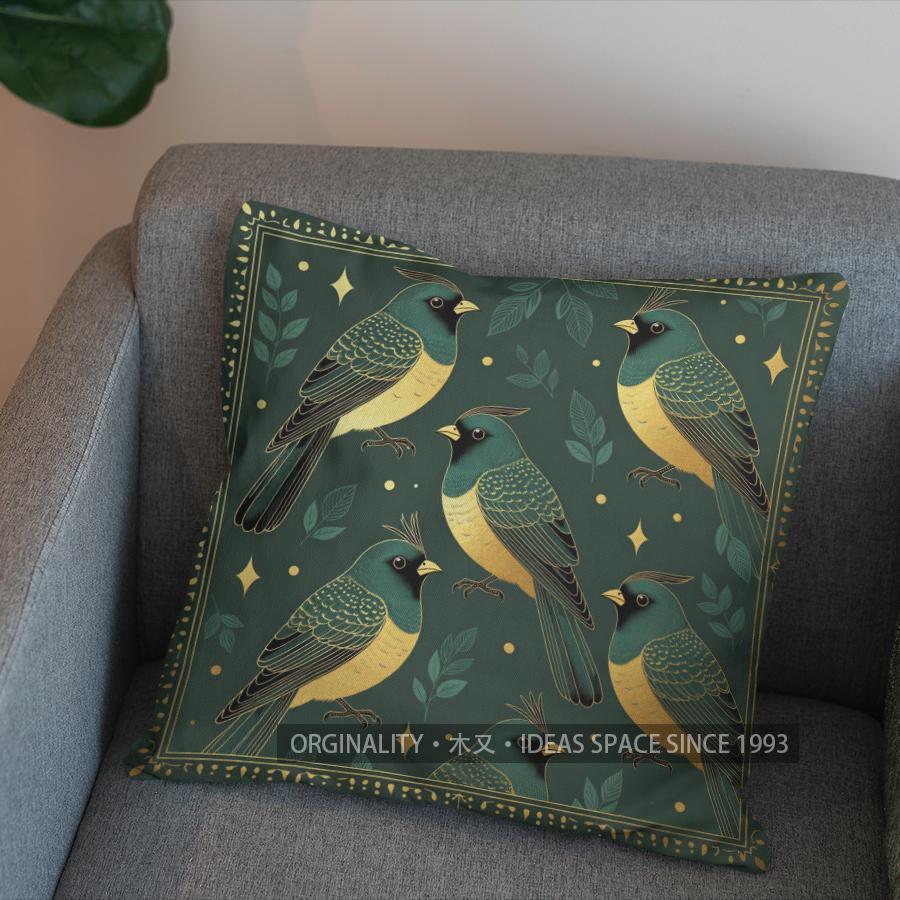 2D Stylish Birds Design Decorative Throw Pillow Pattern Cushion Cover Suitable For Sofa Bedroom Car Pillow Cover