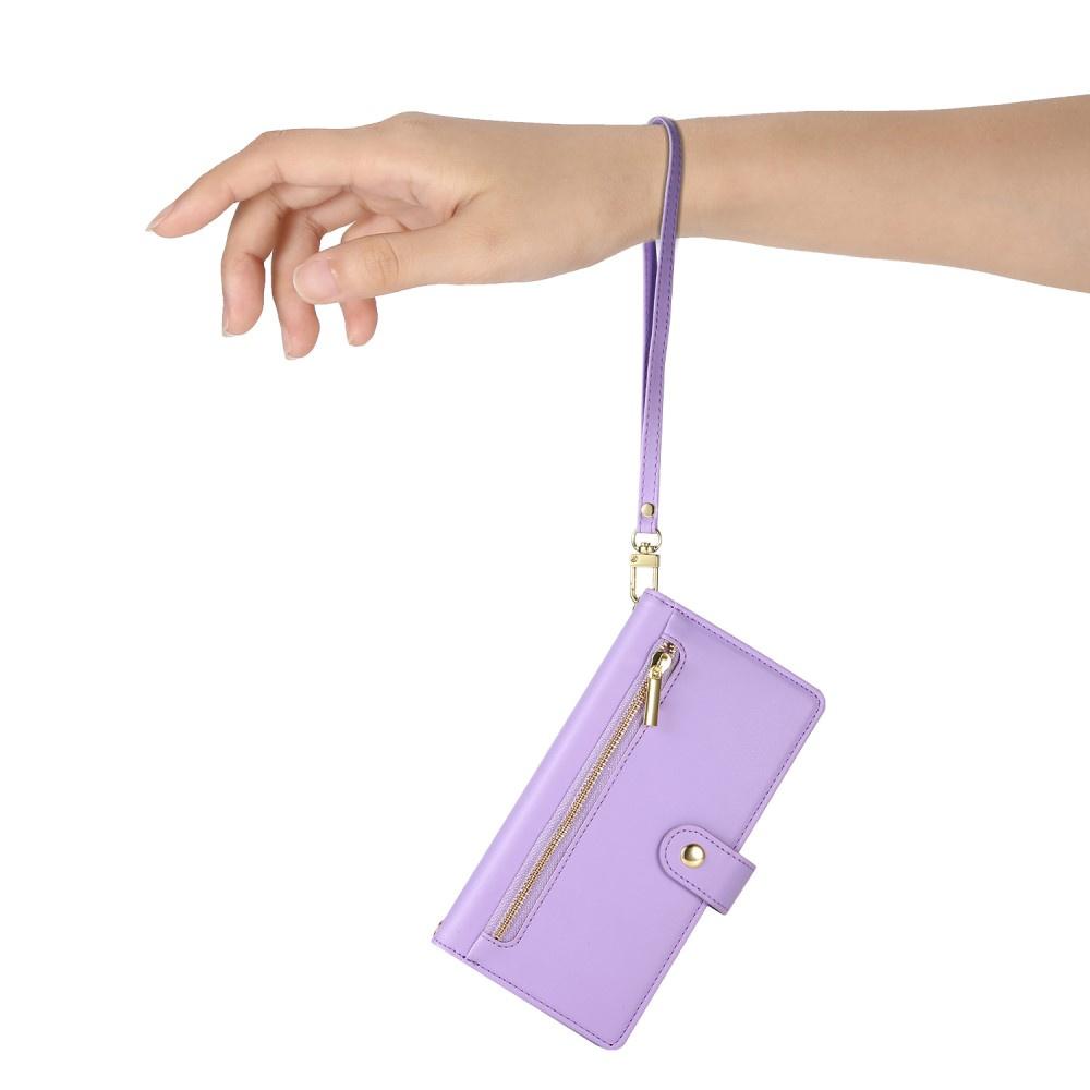 iPhone 16 Pro Flip Case, Wallet Zipper Pocket, Purple