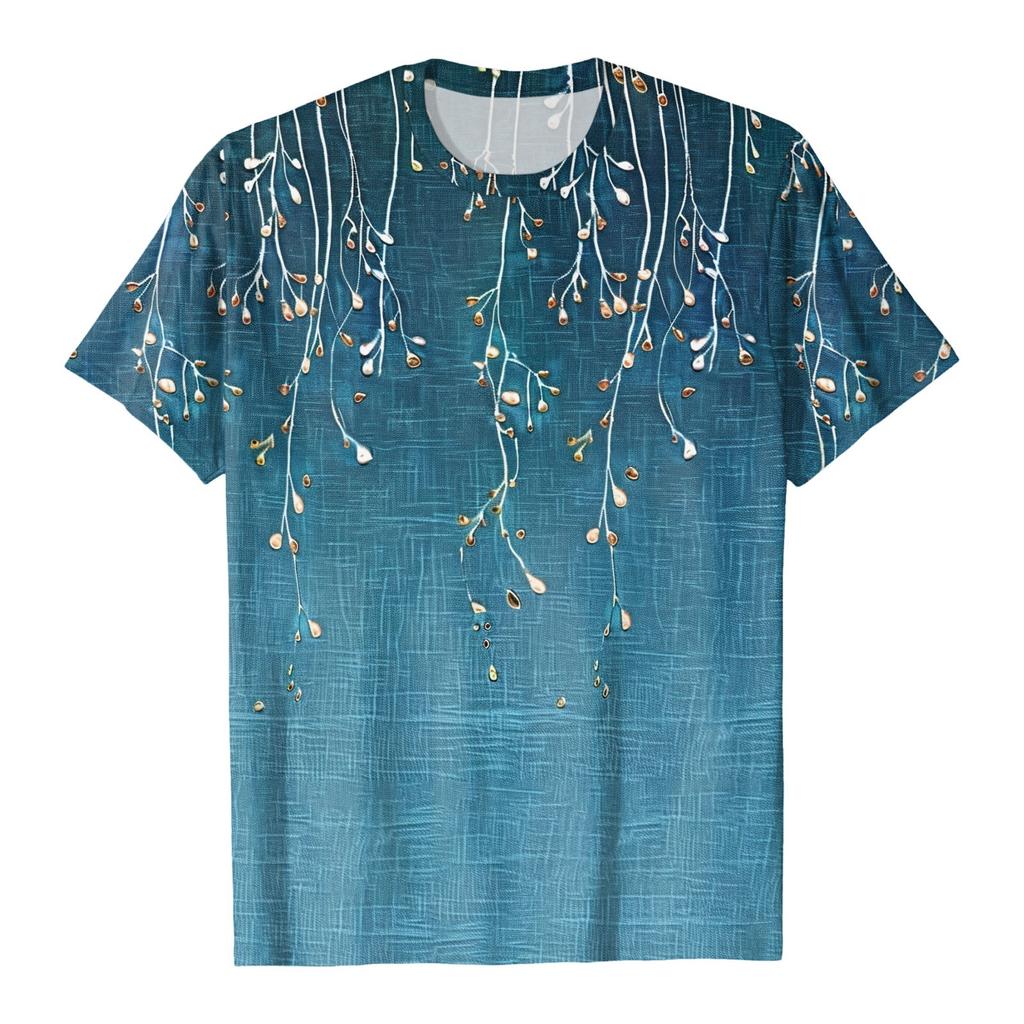 Summer Round Neck Floral Pattern 3D Print Top Fashionable Casual Short Sleeved Women's T-shirts