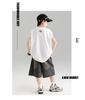 Boys' Trendy Sleeveless Set: Summer Thin Denim Bermuda Shorts & Spray Dye Print Vest T-shirt.