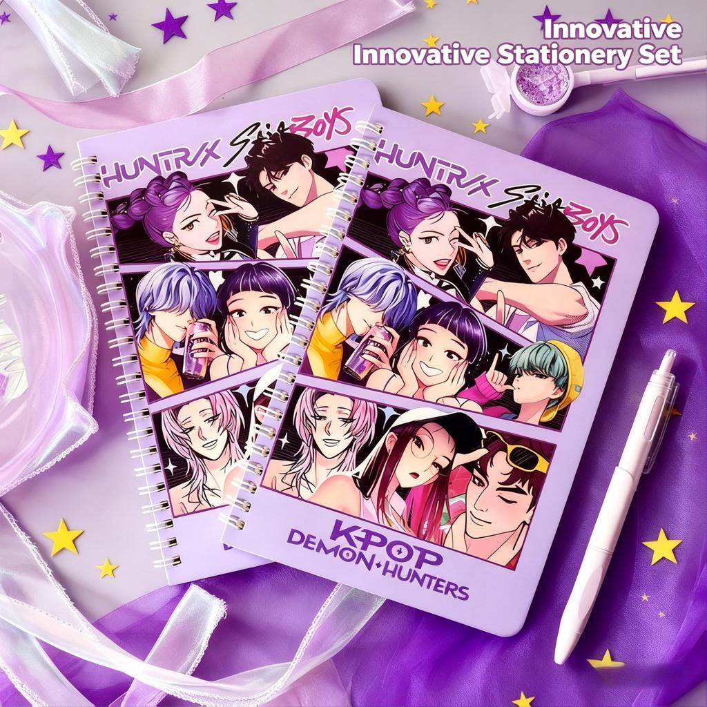 K-POP Anime Girl Character Merch Stationery Set, Cute School Supplies Kit, Student Notebook Pen Ruler, Perfect Birthday Gift