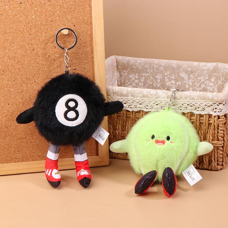 Cartoon Voetbal Pluche Speelgoed Sleutelhanger Biljart Volleybal Dumbbells Knuffel Pop Hanger Autosleutelhanger Rugzak Tas Decoratie Kinder Cadeau