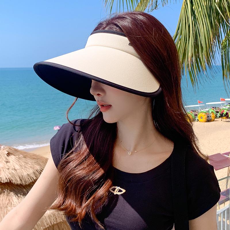 Women's Wide-Brim Summer Topless Sun Hat with UV Protection for Outdoor Sports