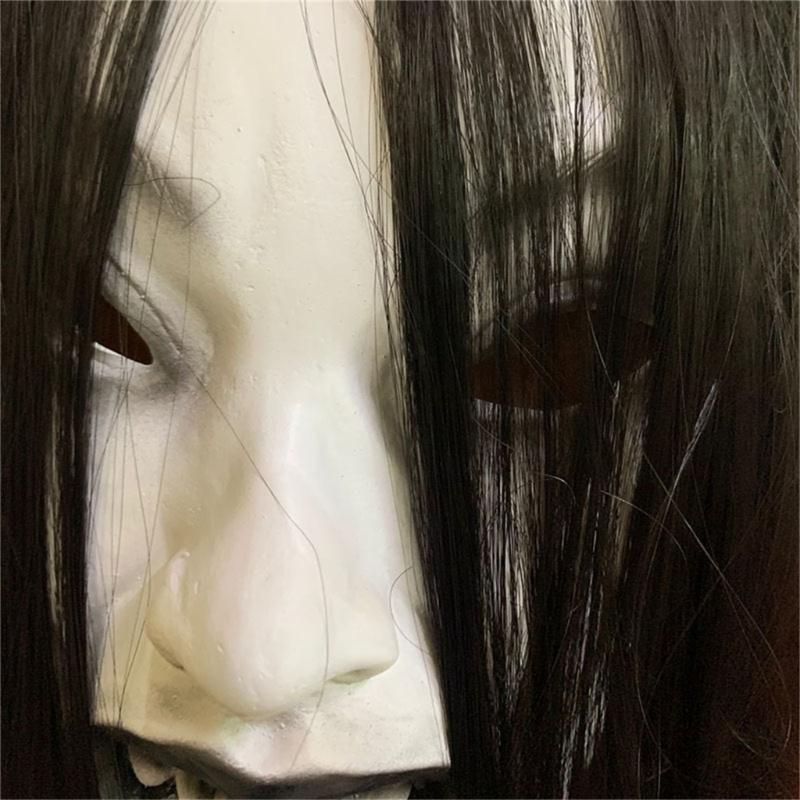 Women Creepier Head Gear Prop Scary Crying Woman Headgear with Long Hair, Halloween Party Cosplays Costume Headwear Prop