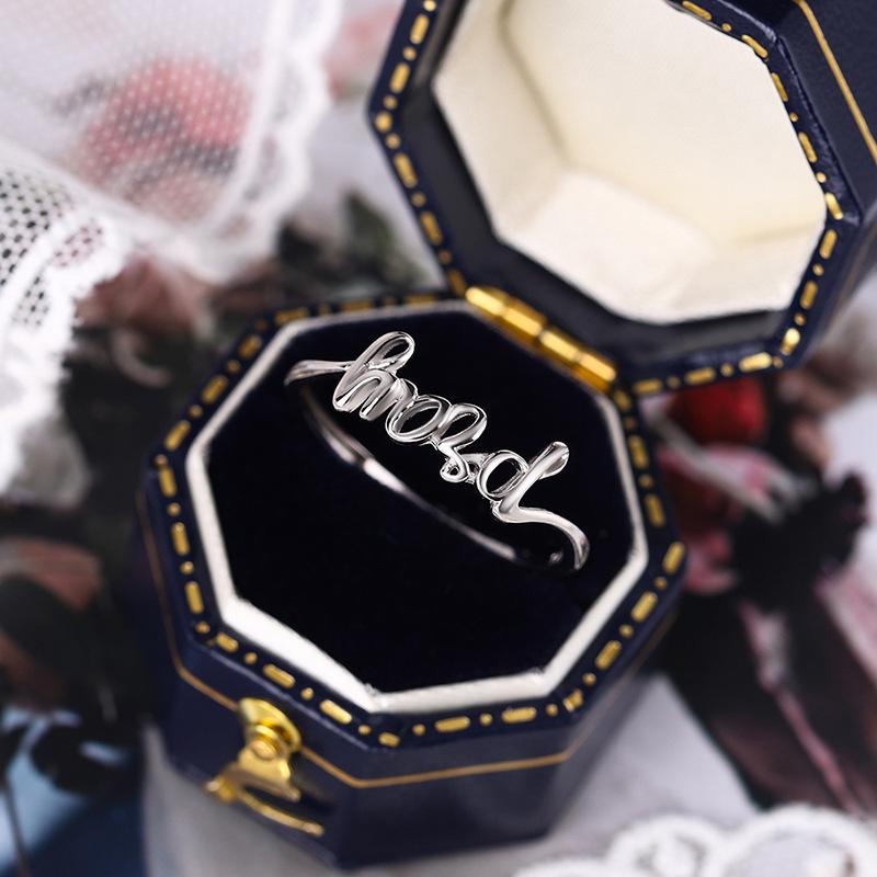 

S925 Sterling Silver Vintage Open Ring with English Prayer for Women Adjustable