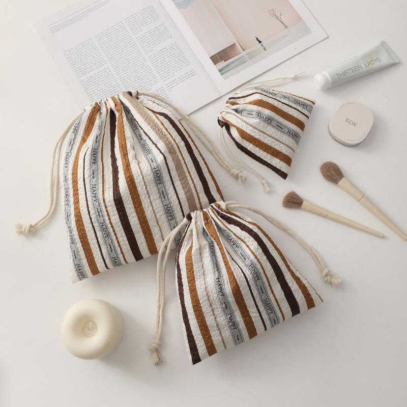 Cartoon Drawstring Backpack & Makeup Bag Set: Three-Piece Women's Storage Collection