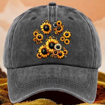Adjustable Sunflower Paw Print Baseball Cap  Lightweight Machine Washable Cotton Multiple Colors Available for Casual Wear