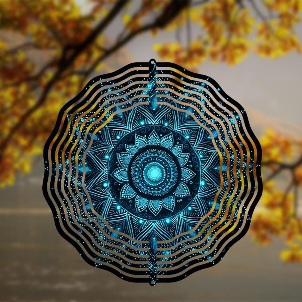 1 Stück Metall Mandala Blume Windspiel - Blau & Golden Outdoor Gartendeko, Gedenk-Windrad für Terrasse