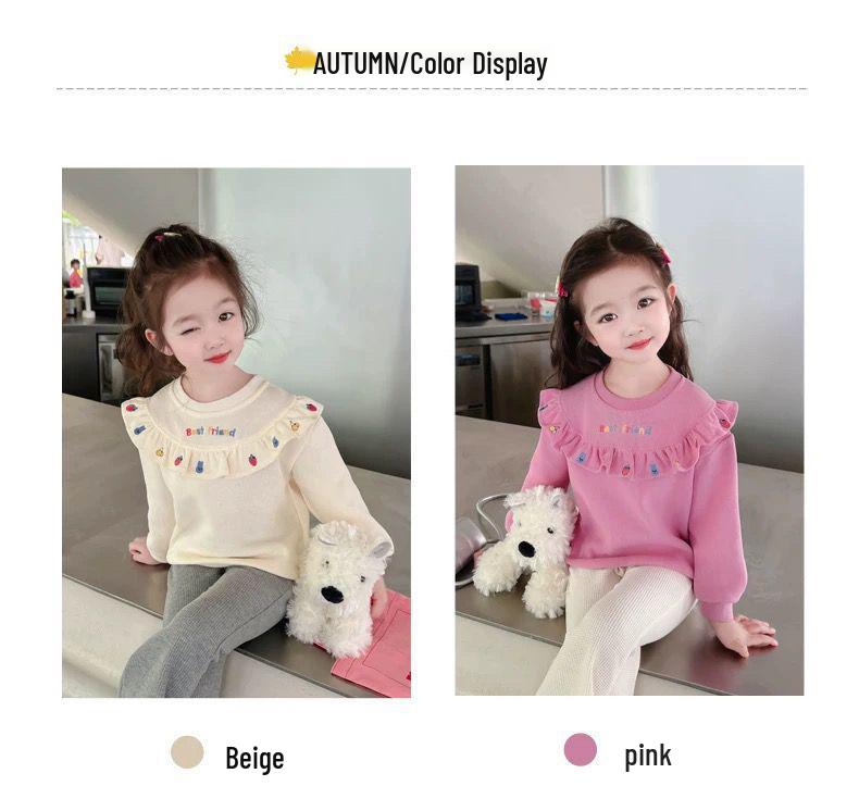 Girls' Stylish Long Sleeve Plus Velvet Sweatshirt - Korean Spring & Autumn 2026 Collection