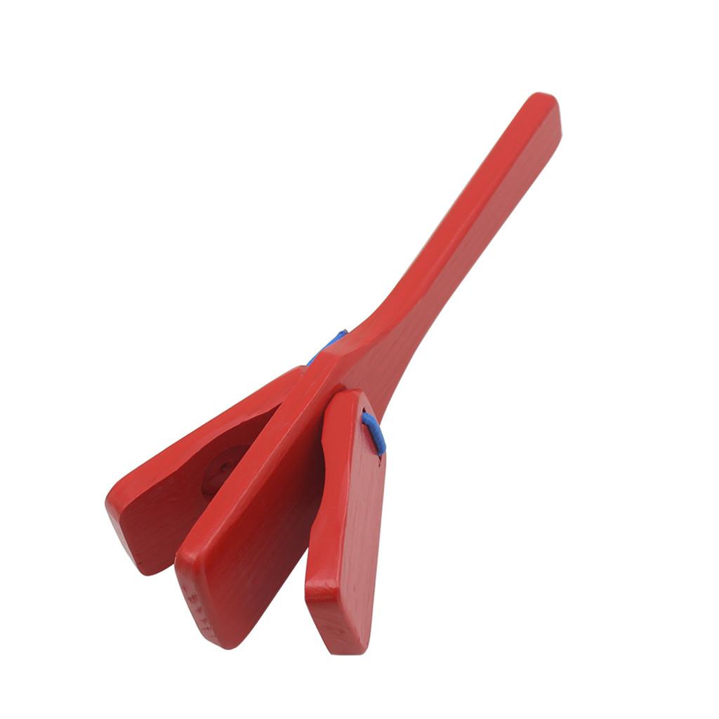 Wooden Castanet Clapper Handle Toys Red