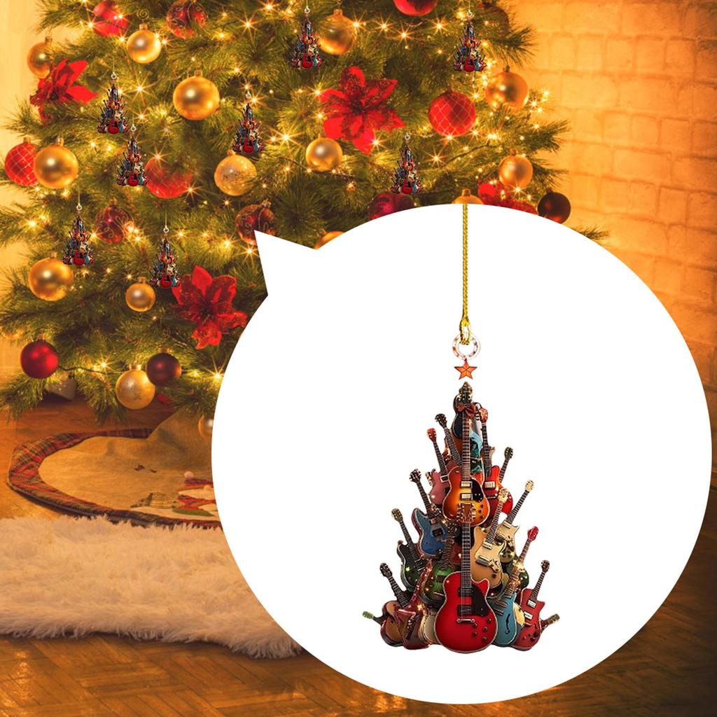2D Flat Rock Wooden Guitar Christmas Tree Decorations Guitar Instruments Used For Home Holiday Party Xmas Tree Decor Pendant