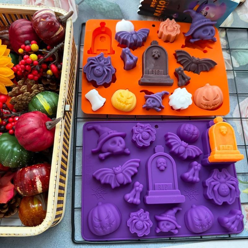 Ghost Silicone Jelly Mold Halloween Baking Mold for Chocolate Candy Gummy Crayon DIY Bat Spider Skull Mousse Fondant Mold